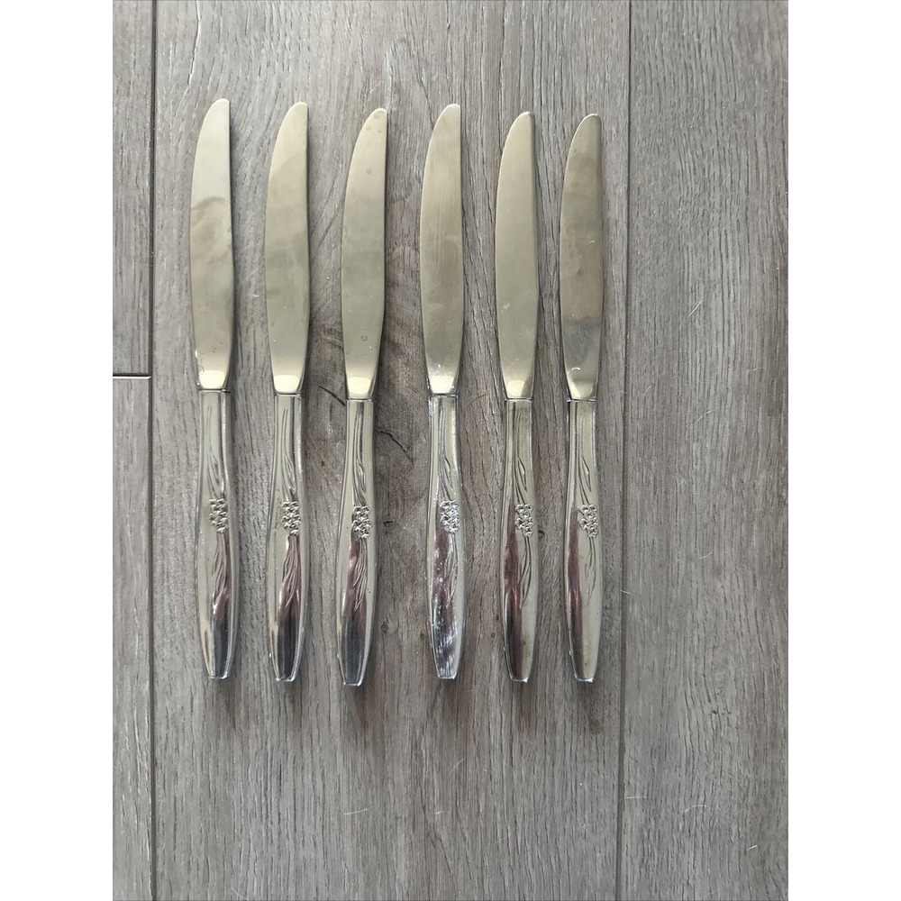 6 PCs Oneida Community ENCHANTMENT Gentle Rose Dinner Knives 9-1/8"